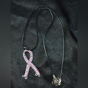 Pink Wire Wrapped Beaded Ribbon Necklace